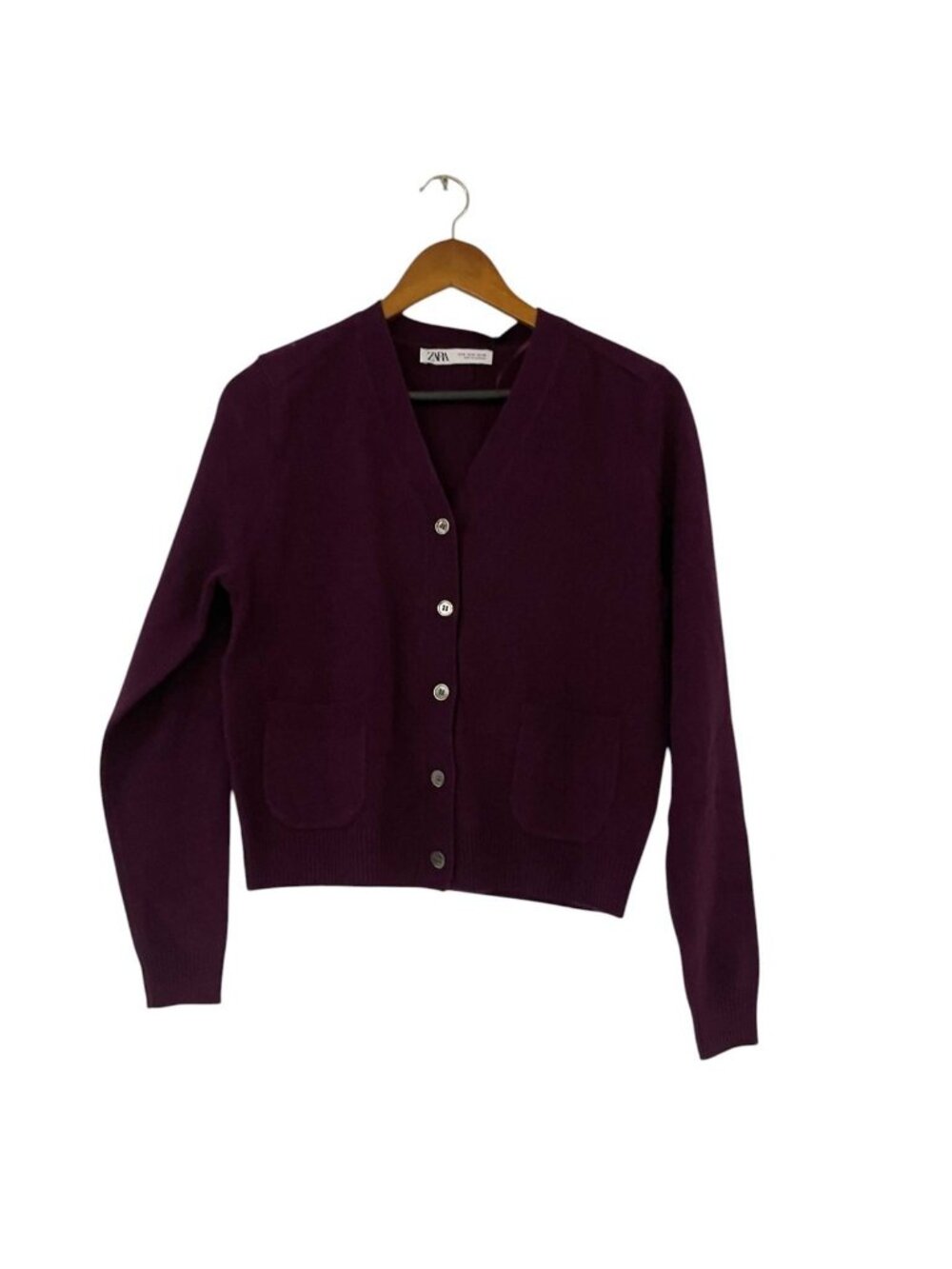 Zara Womens Cardigan Sweater 100% wool Medium Plum Purple NWT